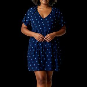 Old Navy Floral Baby Doll Mini Dress-Short Sleeves-V-neck-Size L-Blue